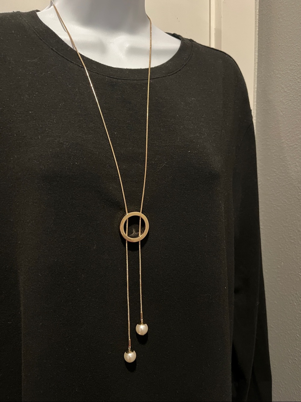 Alfani Gold-Tone Lariat Necklace with Pearl Drops